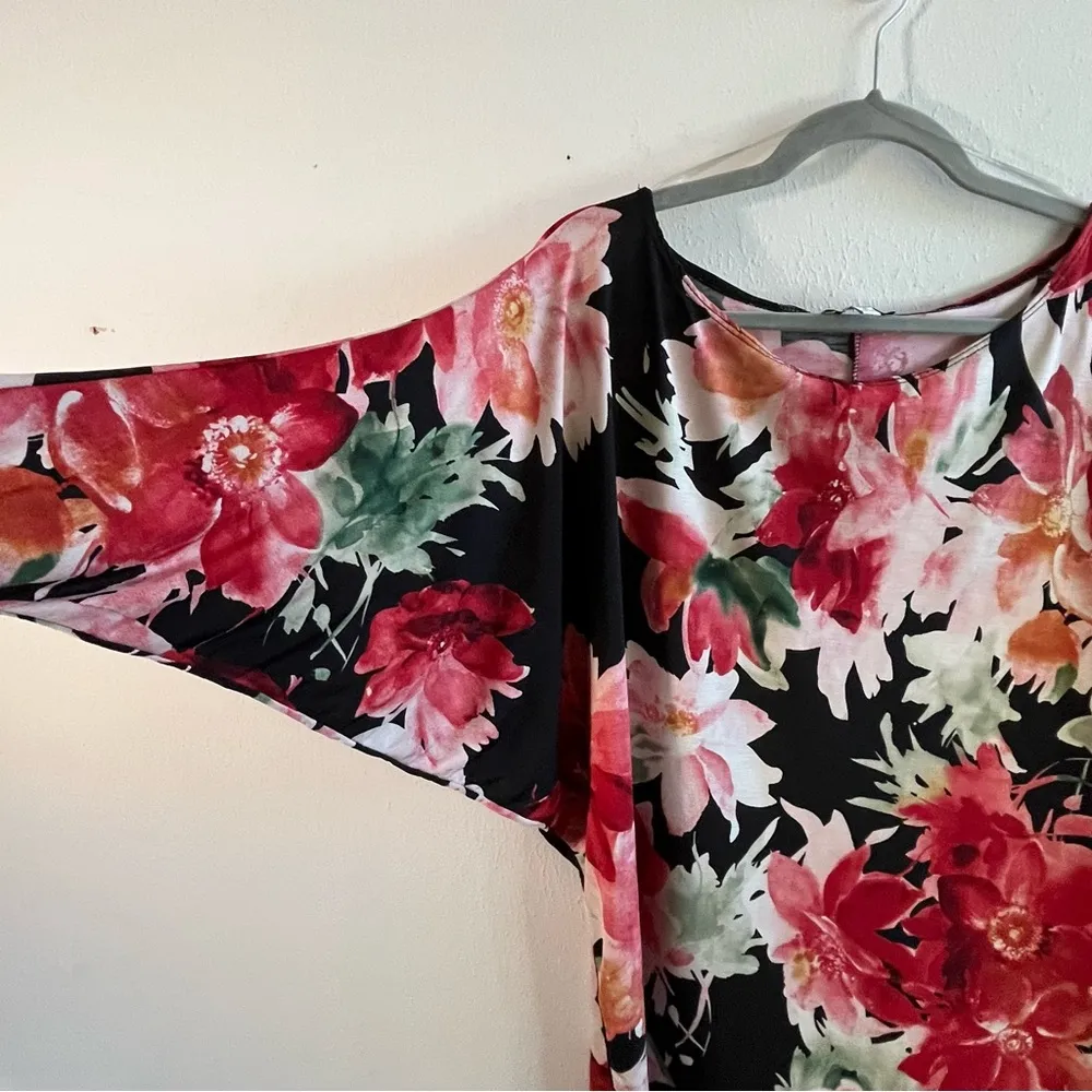 White Birch Blouse Black & Pink Florals Batwing/ Dolman Sleeve Top Sz M EUC - Image 6