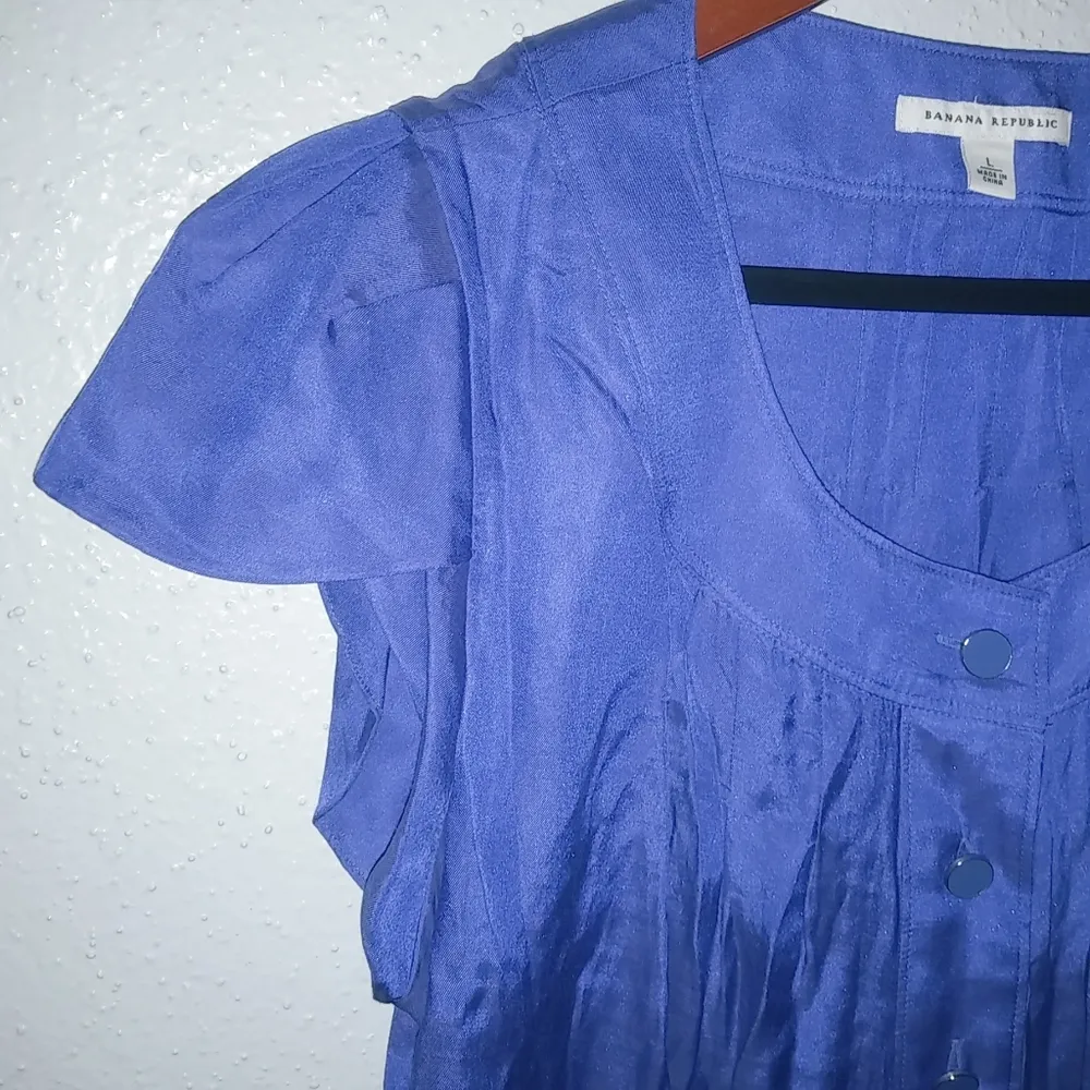Banana Republic L Silk Coquette Lapis Cotton Capped Sleeve Top - Image 8