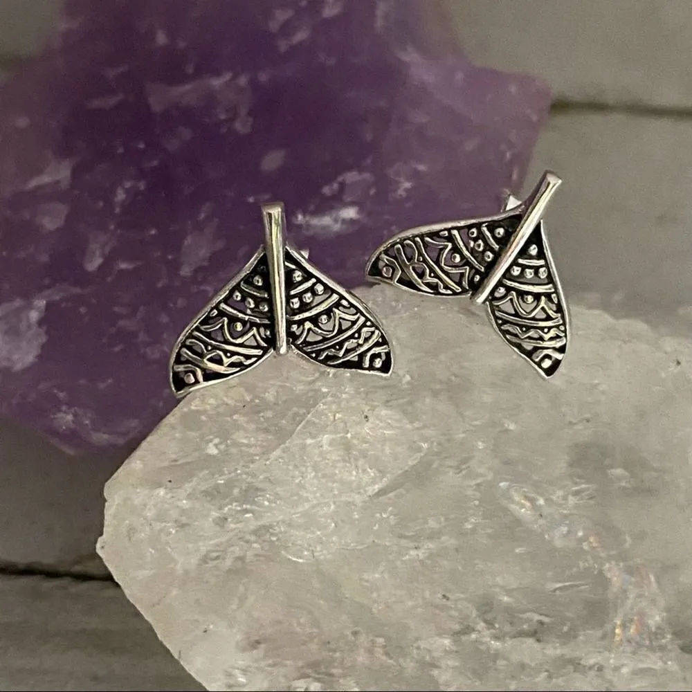 Sterling Silver Boho Whale’s Tail Stud Earrings - Image 2