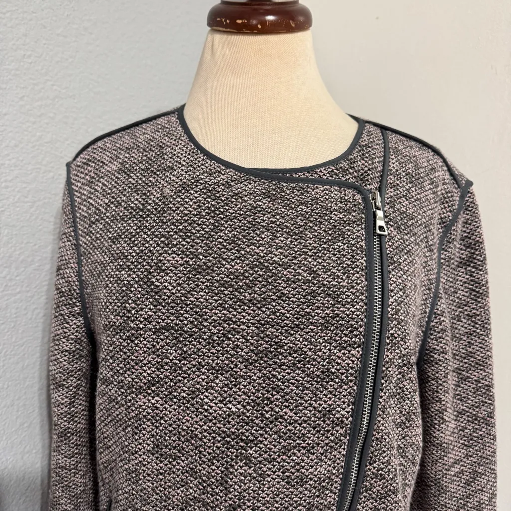 Ann Taylor Women Gray Textured Zip-Up Crew Neck Long Sleeve Jacket Size 12 - Image 2