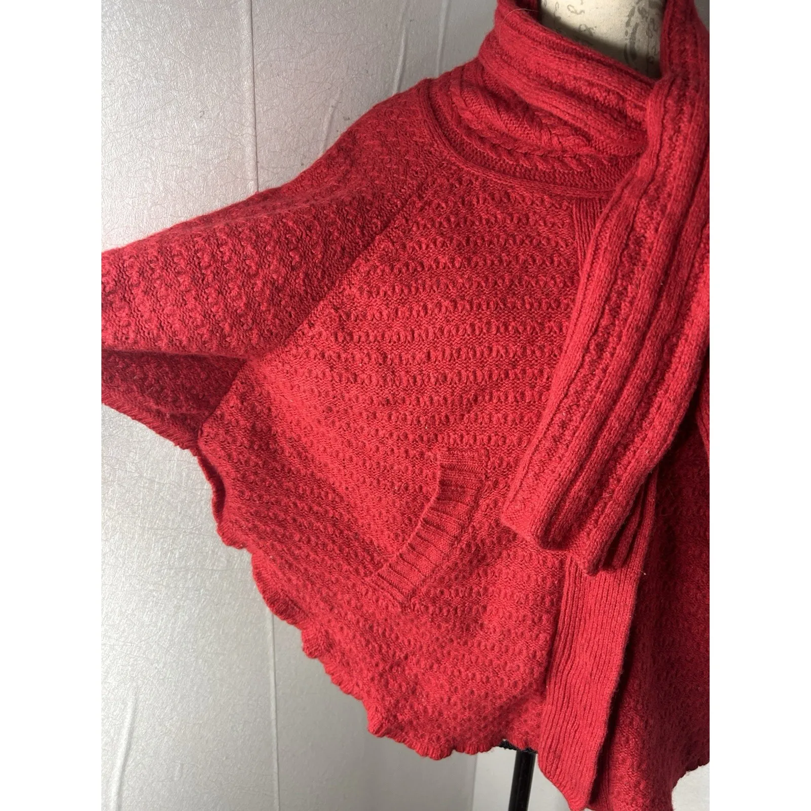 Sparrow Anthropologie S Sweater Cape Red Wool Blend Dolman Short Sleeve - Image 4
