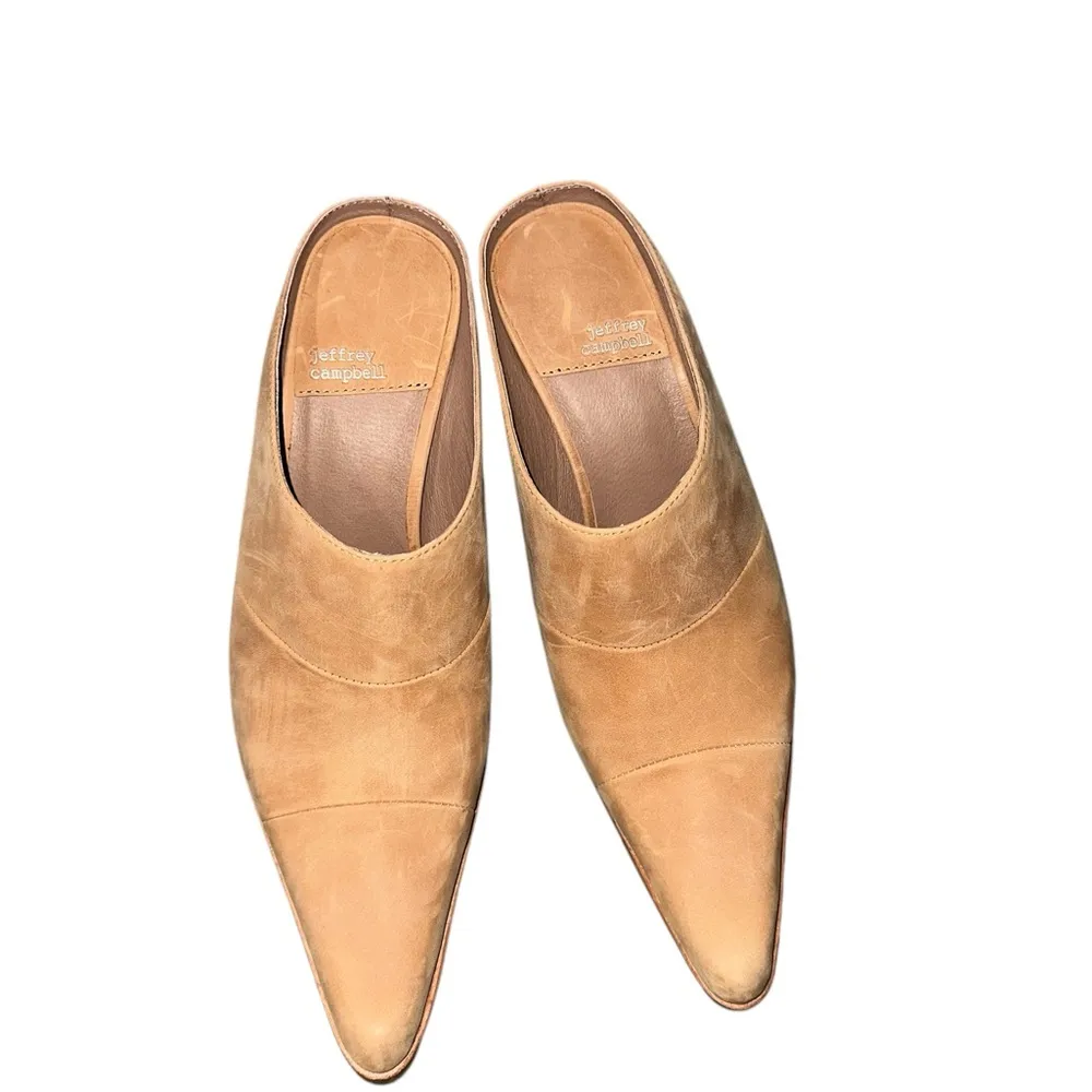 NEW Jeffrey Campbell Hold Em Pointed Toe Stacked Heel Mule Leather Western - Image 7