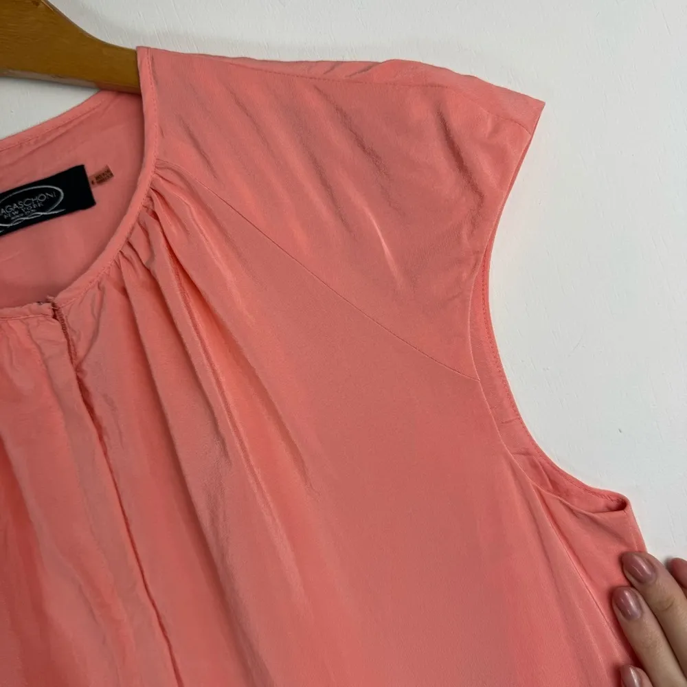 Magaschoni 100% Silk Peach Pink Shift Dress Sz 6 Colorblock - Image 9