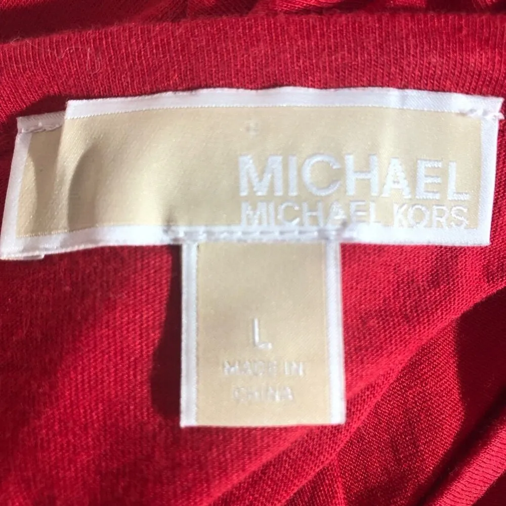 Michael Kors Modal Casual Tunic Blouse Bell Sleeves Side Slits Red sz L - Image 12