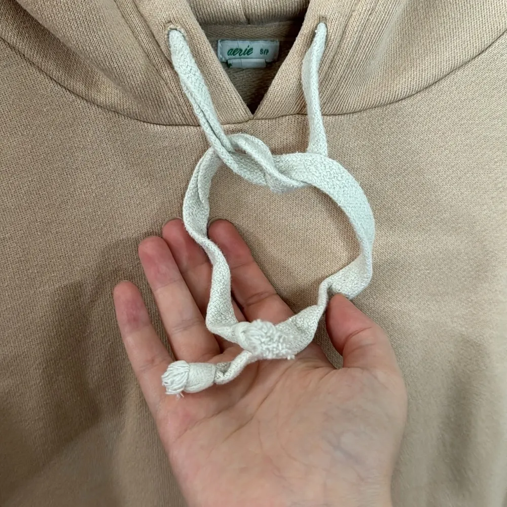 Aerie oversize distressed hoodie peachy beige size S - Image 9