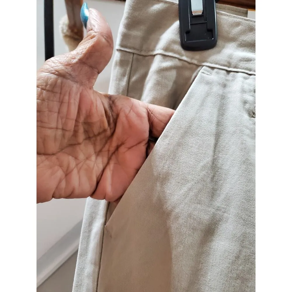 One Nine Women's Solid Beige Cotton Mid Rise Casual Uniform Pant W18/L32 Size 18 - Image 3