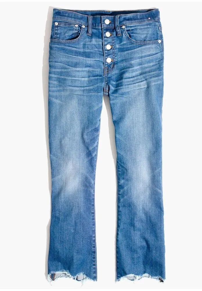 Madewell Cali Demi Boot Jeans 26 Chewed Hem- Cropped High Rise Button Front -EUC - Image 13