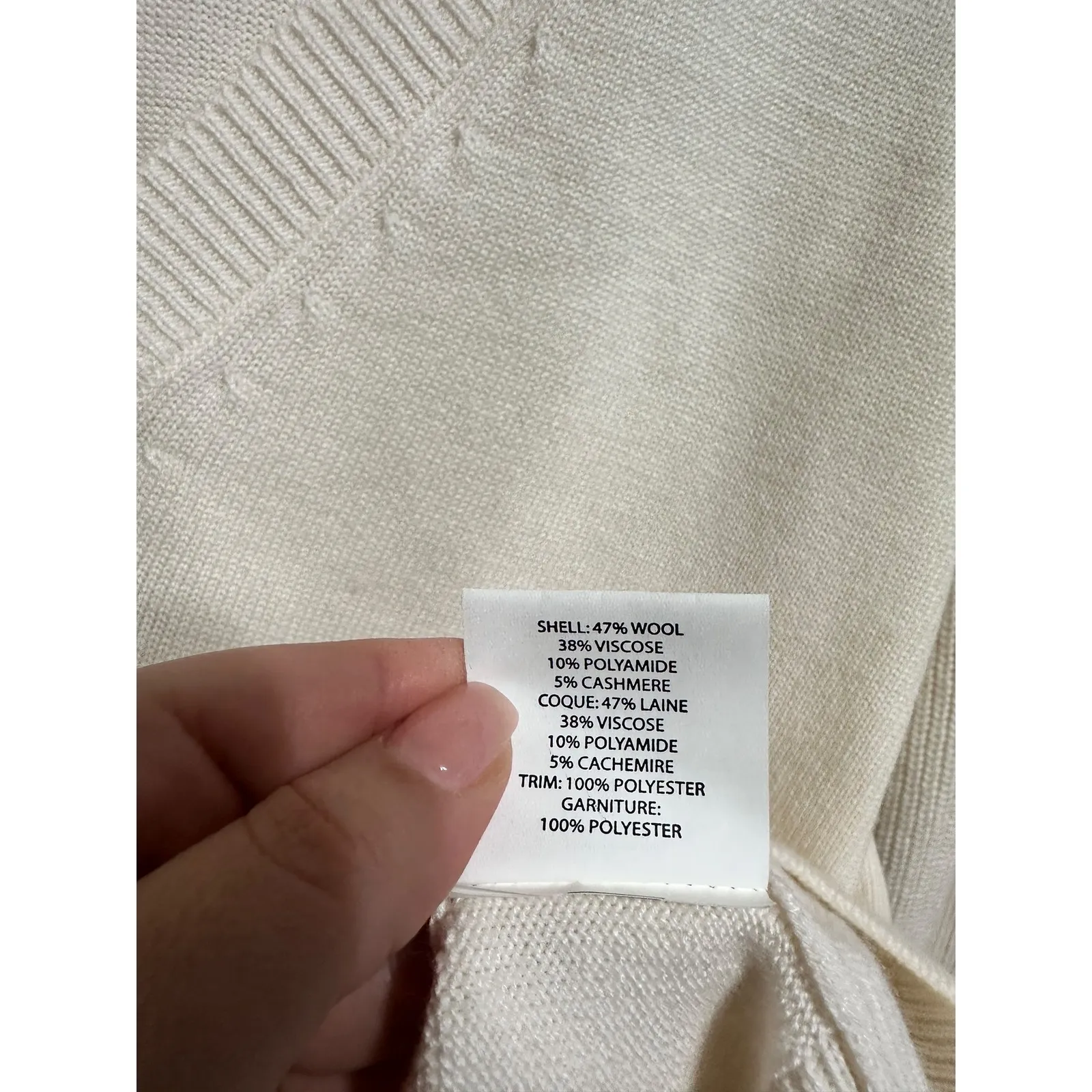 Ramy Brook Brody faux fur trim knit Cream Sweater V Neck cashmere wool XS $395 - Image 6