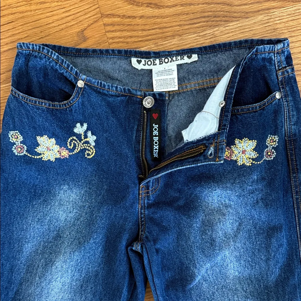 Joe Boxer Vintage Y2K Rhinestone Sparkling Floral Bootcut Jeans Women’s Size 9 - Image 4