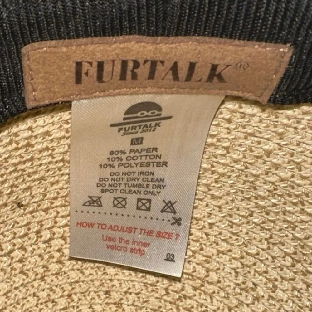 Furtalk Adjustable Paper Sun Hat Black Ribbon Tan - Image 6