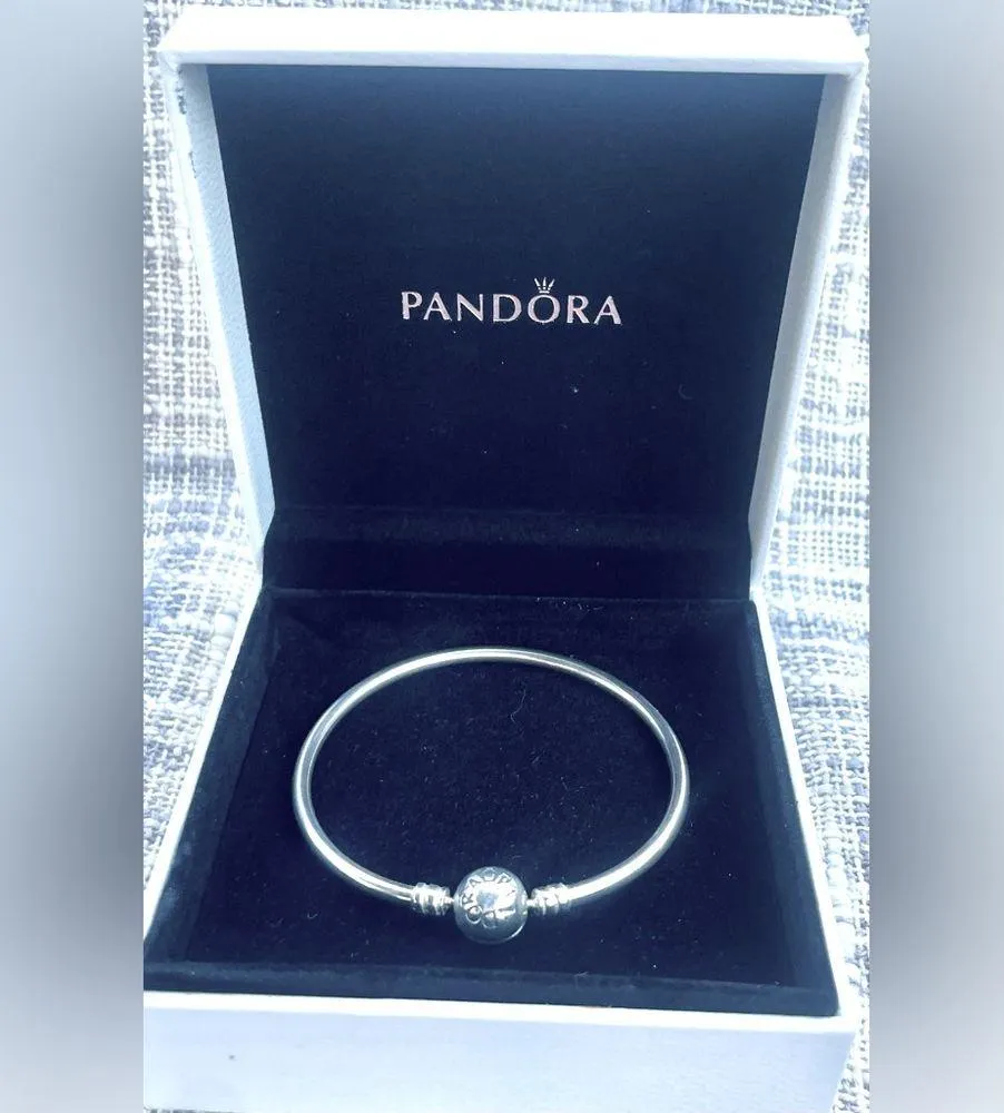 PANDORA Moments Sterling Silver Bangle Bracelet - 6.7” - EUC - Image 9