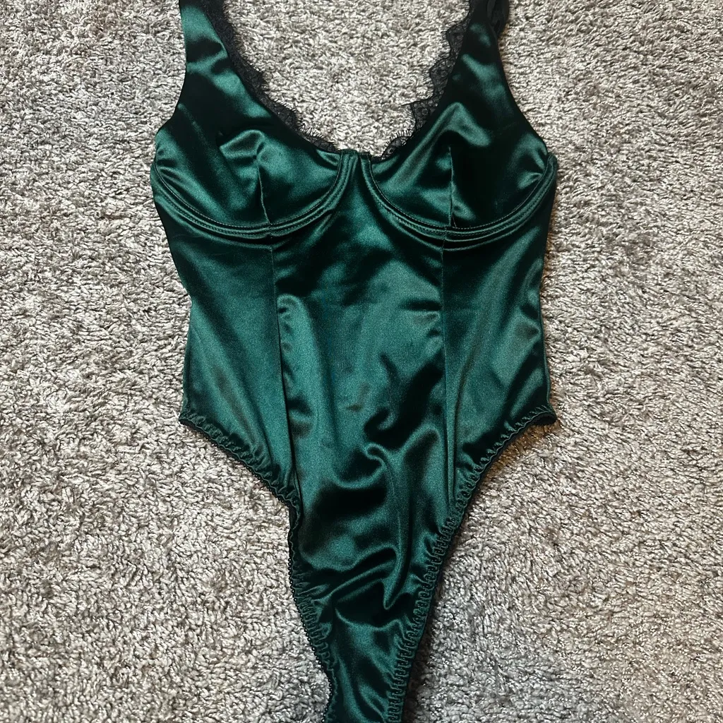 Forever 21 Emerald Satin Bodysuit - Image 2