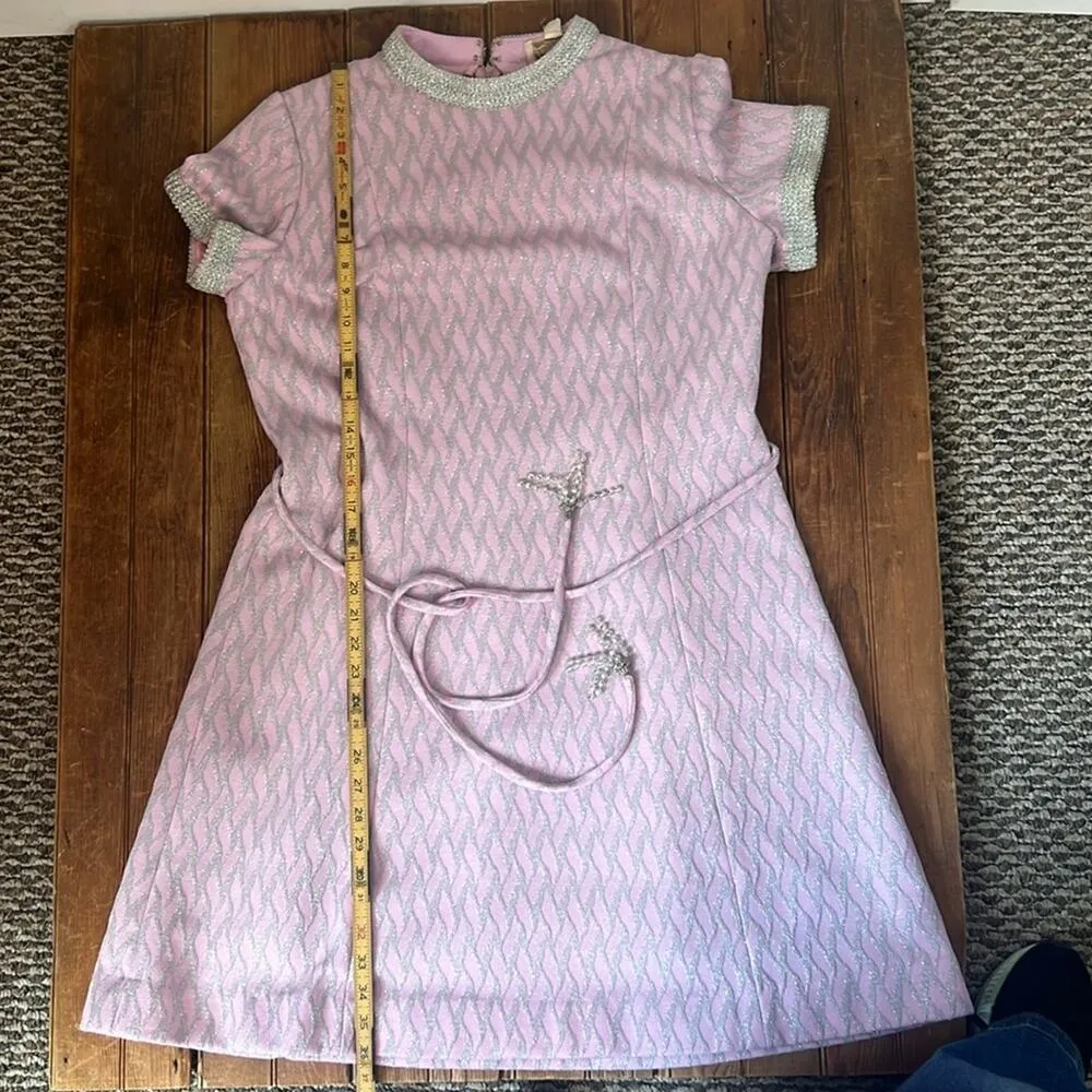 Women’s Vintage MCM pink silver short sleeve midi party dress size medium - Image 6