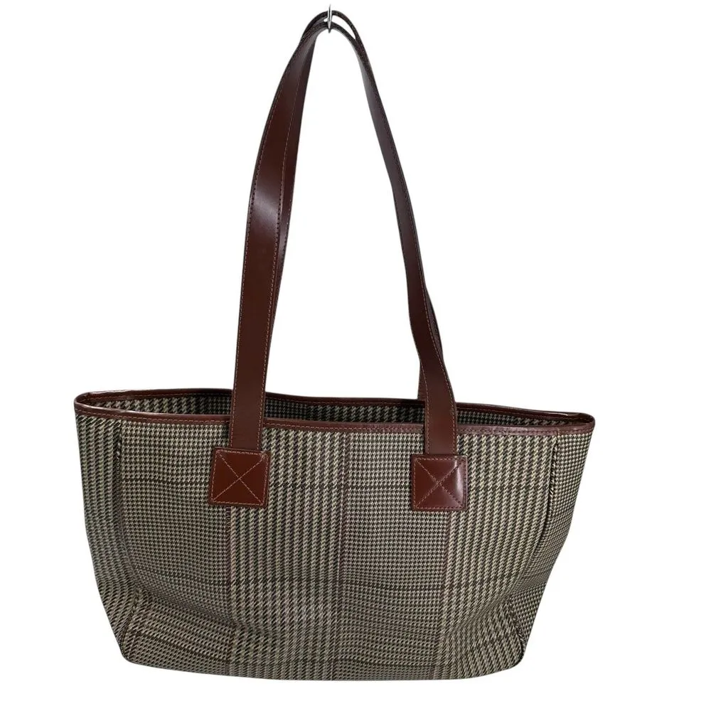 Vintage 1980s‎ Polo Ralph Lauren Glen Plaid Shoulder Overnight Zip Tote Handbag - Image 3