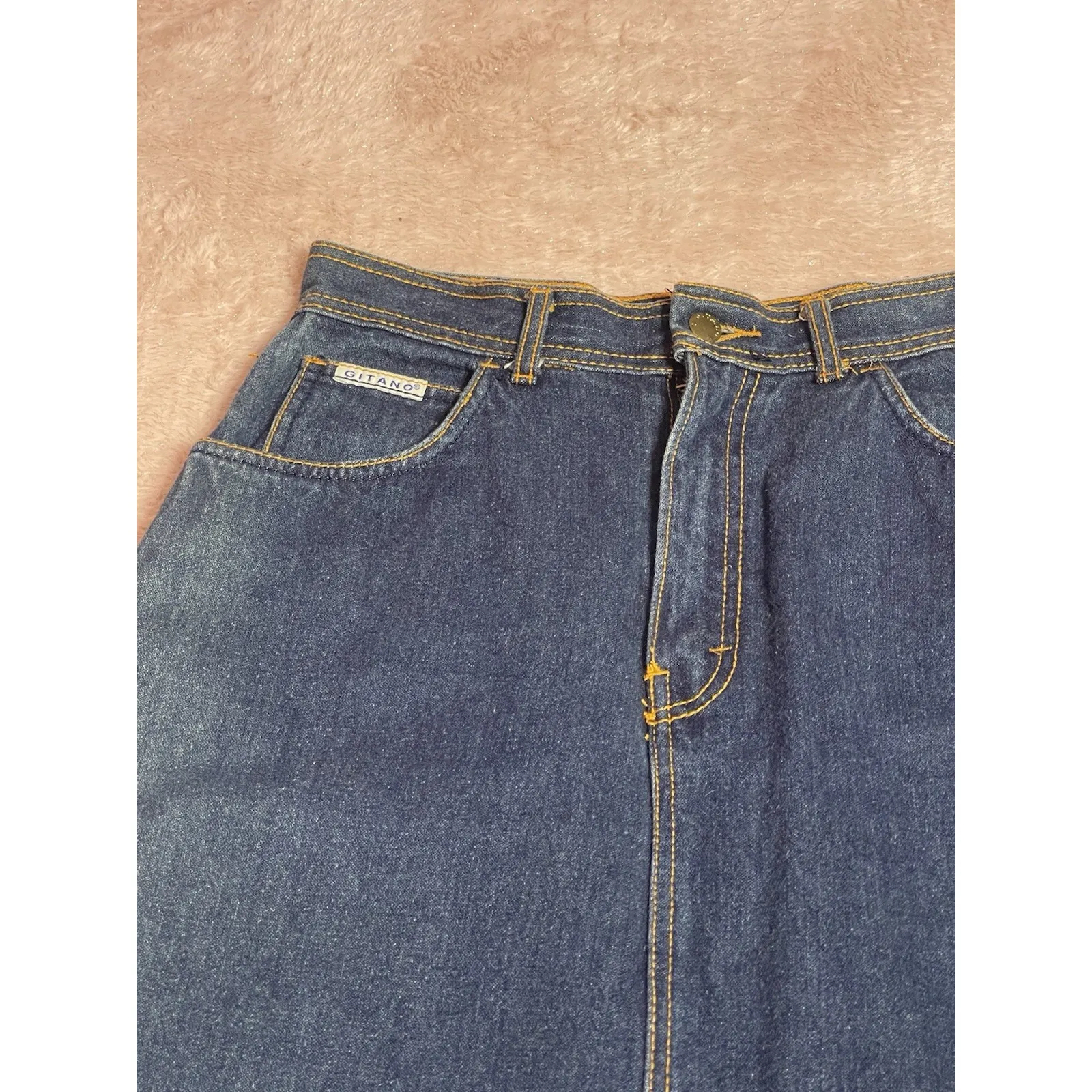 VTG 1984 Gitano Denim Skirt Size 13/14 Blue Jean High Waist Raw Hem 80s Bin11 - Image 2