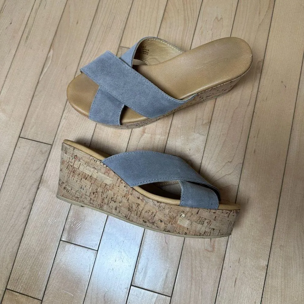 GARNET HILL Cork Sole Suede Criss Cross Platform Sandal Sandals Size 9 - Image 2