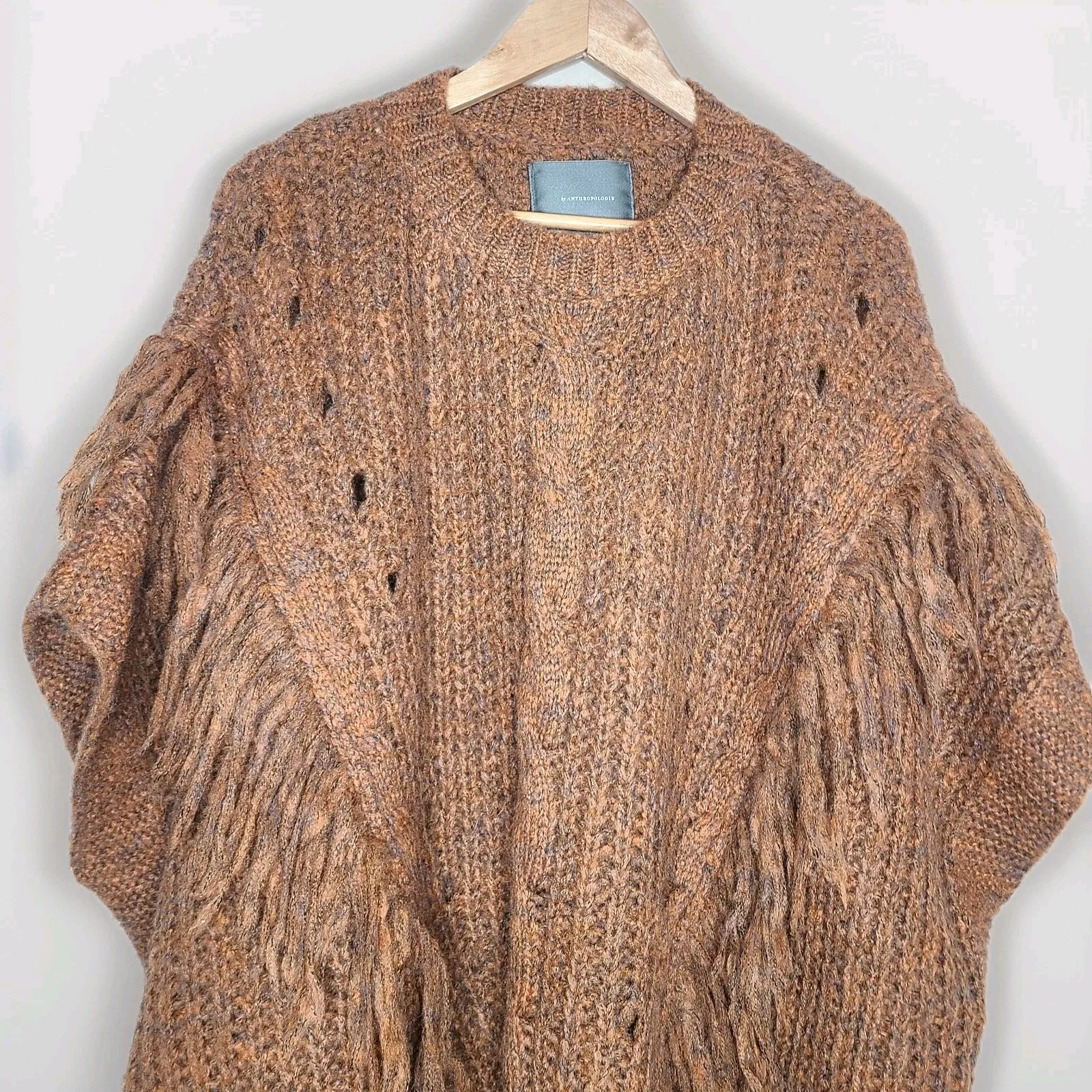 Anthropologie Marled Fringe Boho Oversized Poncho Bonze Prairie‎ One Size - Image 5