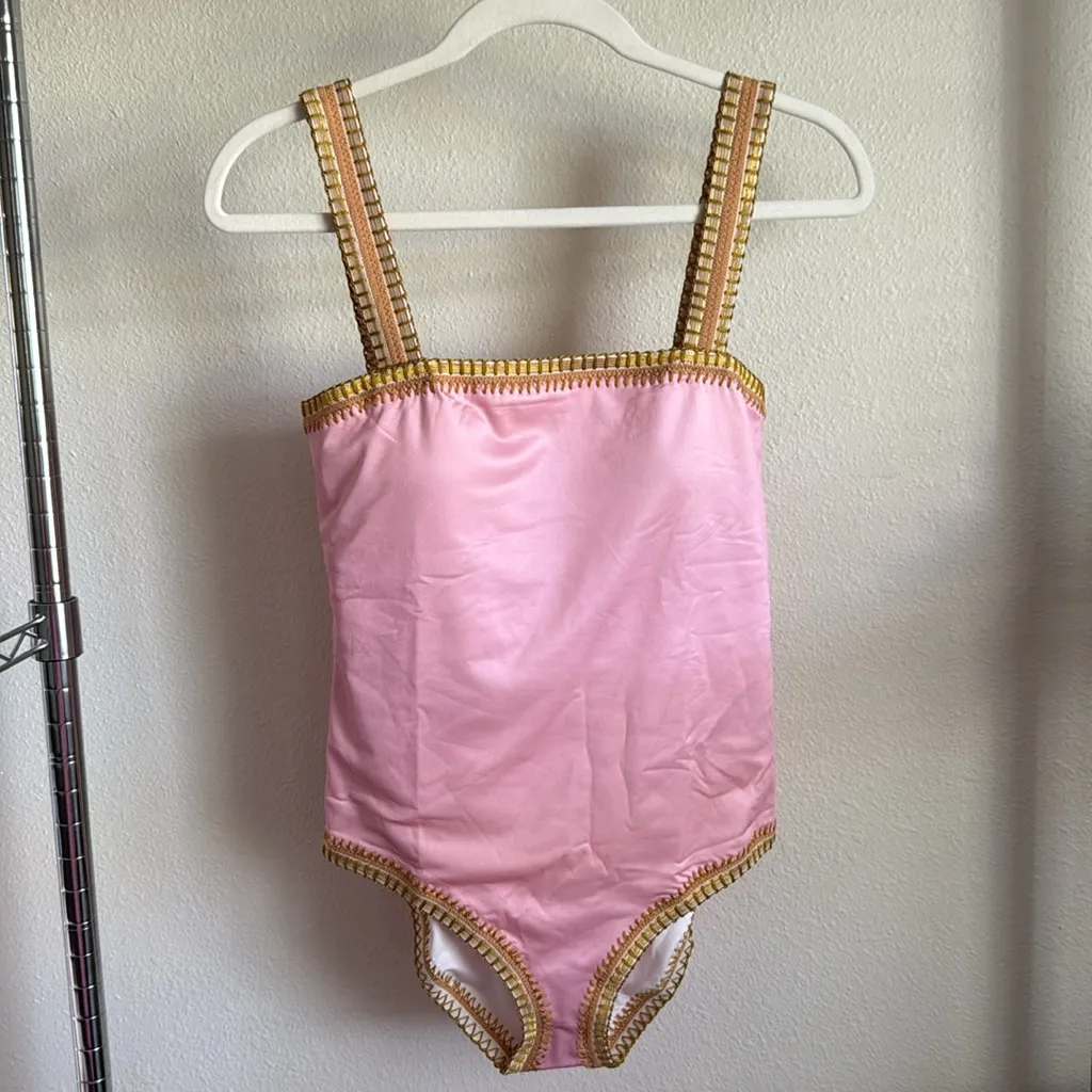 PQ PINK Sands Crochet Gold Trim Square neck One - Image 3