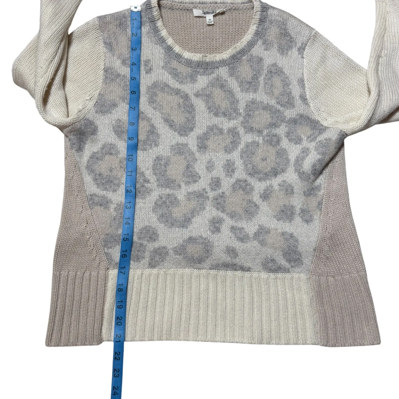 Splendid Mally ColorBlock Toasted leopard Print Sweater Cream Gray Tan Size XS‎ - Image 7