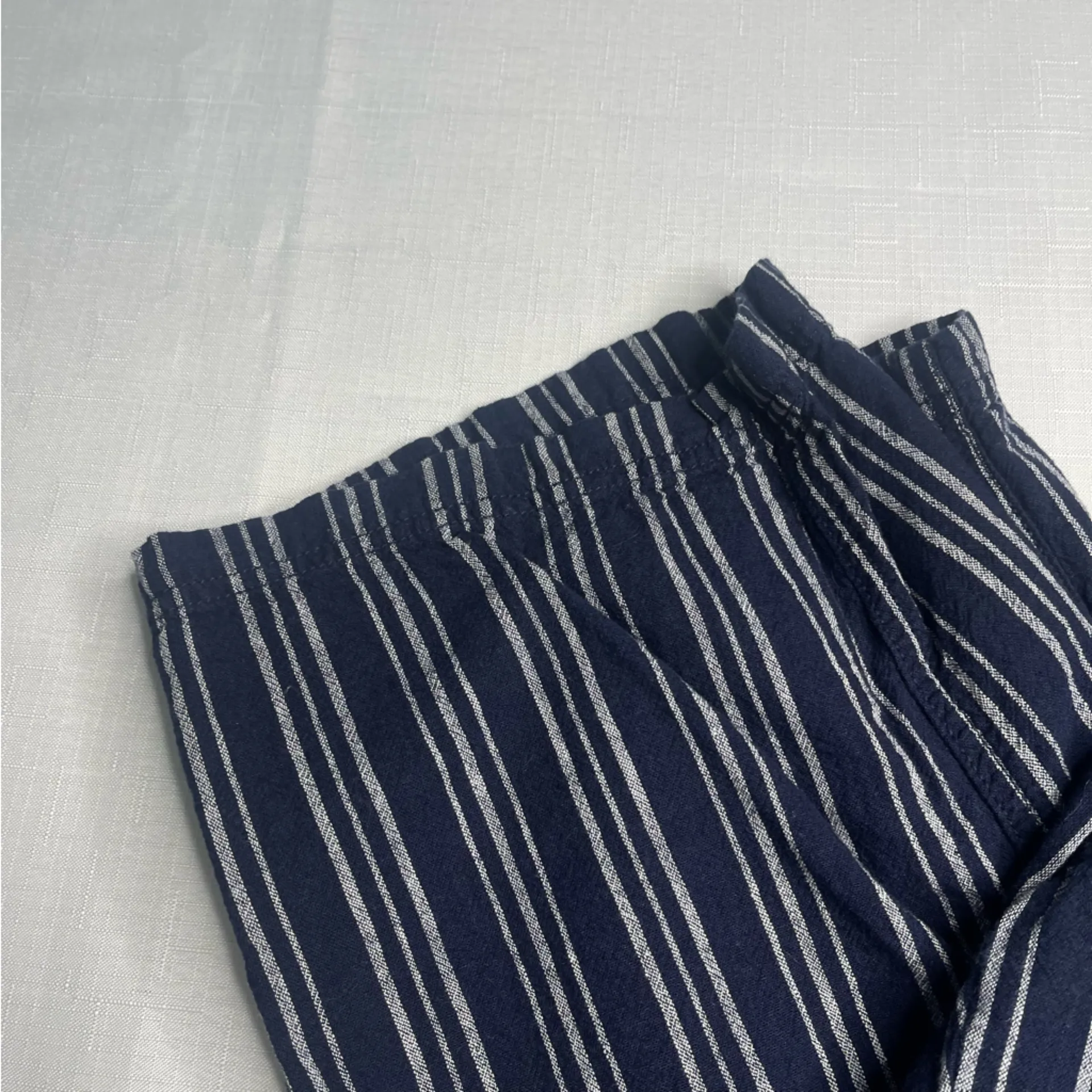 Sonoma Navy Blue and White Striped Linen-Blend Wide Leg Pants (Large) - Image 2