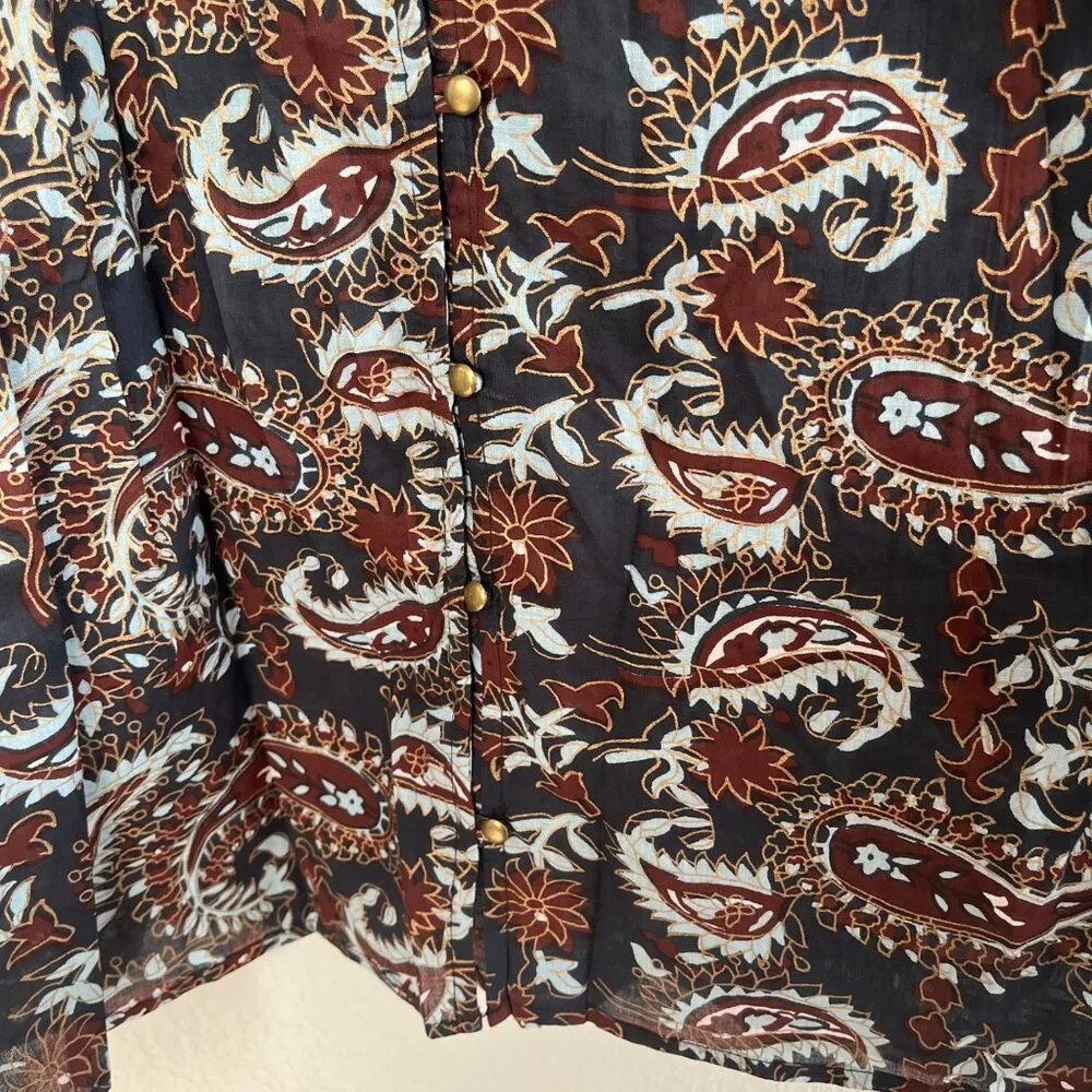 Cleobella Womens Jillian Organic Cotton Ruffled Collar Boho Paisley Blouse Size - Image 9