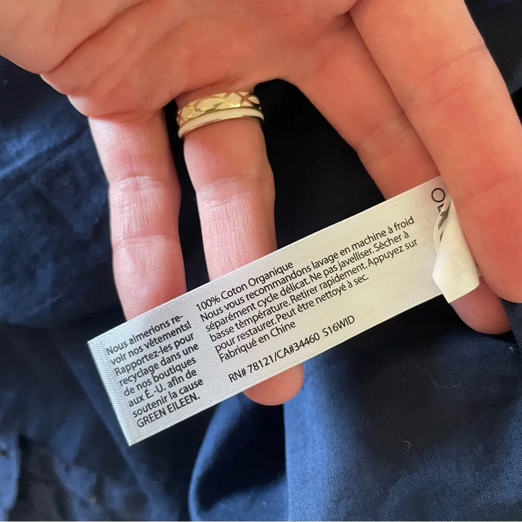 Eileen Fisher Navy Organic Cotton Windowpane Button Front Mini Shirt Dress XS - Image 9