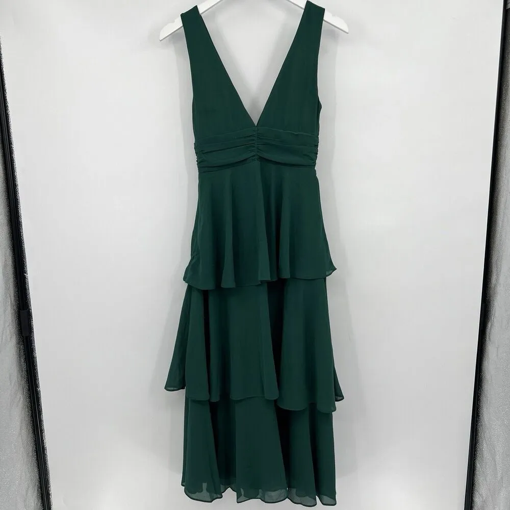 Lulus Celebration Time Emerald Green Sleeveless Tiered Midi‎ Dress Size XS - Image 6