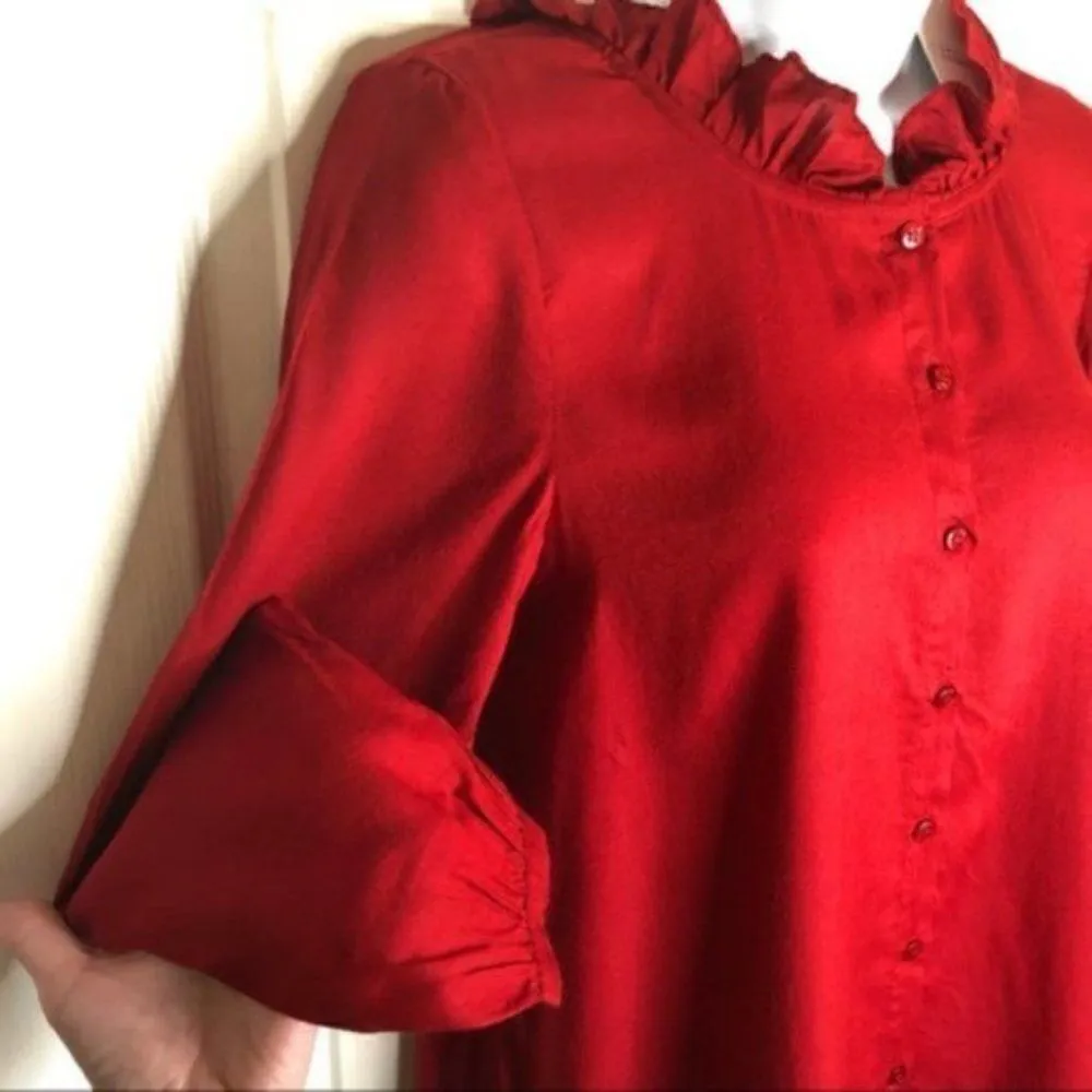 Modcloth Ruffle Collar Blouse The Frill Of It Top Red S - Image 8