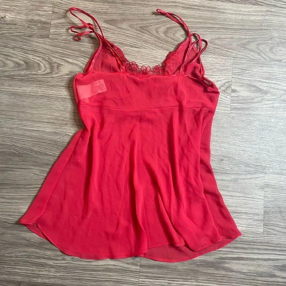 90s Vintage Beaded Dentelle Slip Red Size M - Image 5