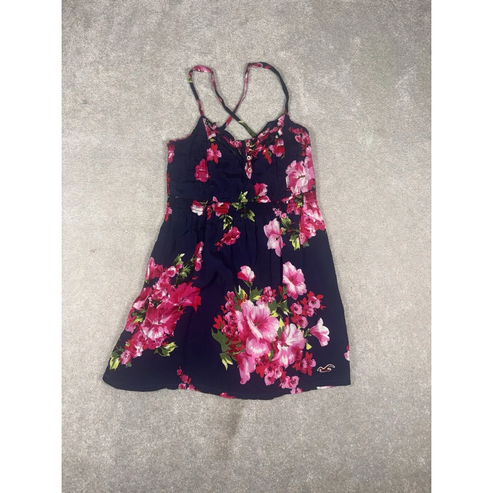 Hollister Xs Blue‎ Pink Floral Y2K Ruffle Babydoll Mini Dress - Image 3