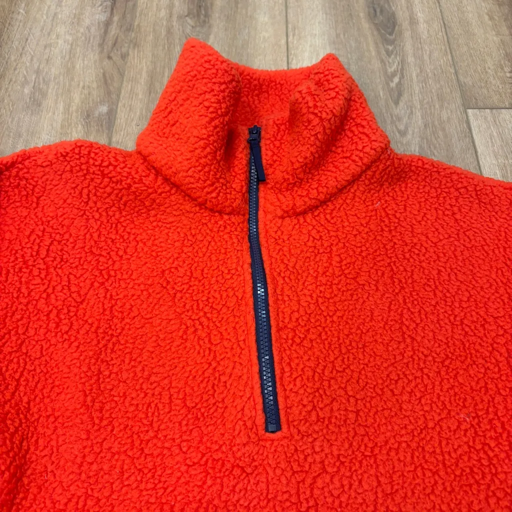🌟J. CREW🌟 1/2 ZIP POLAR FLEECE SHERPA TEDDY PULLOVER ORANGE CORAL SZ S - Image 5