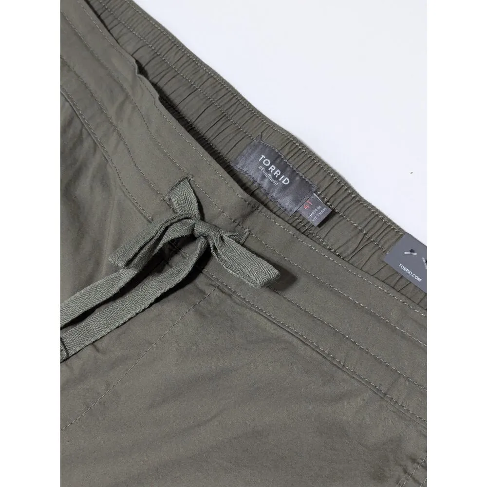 Torrid Pull On Straight Stretch Poplin Mid Rise Tie Front Pants Olive Green 4T - Image 8