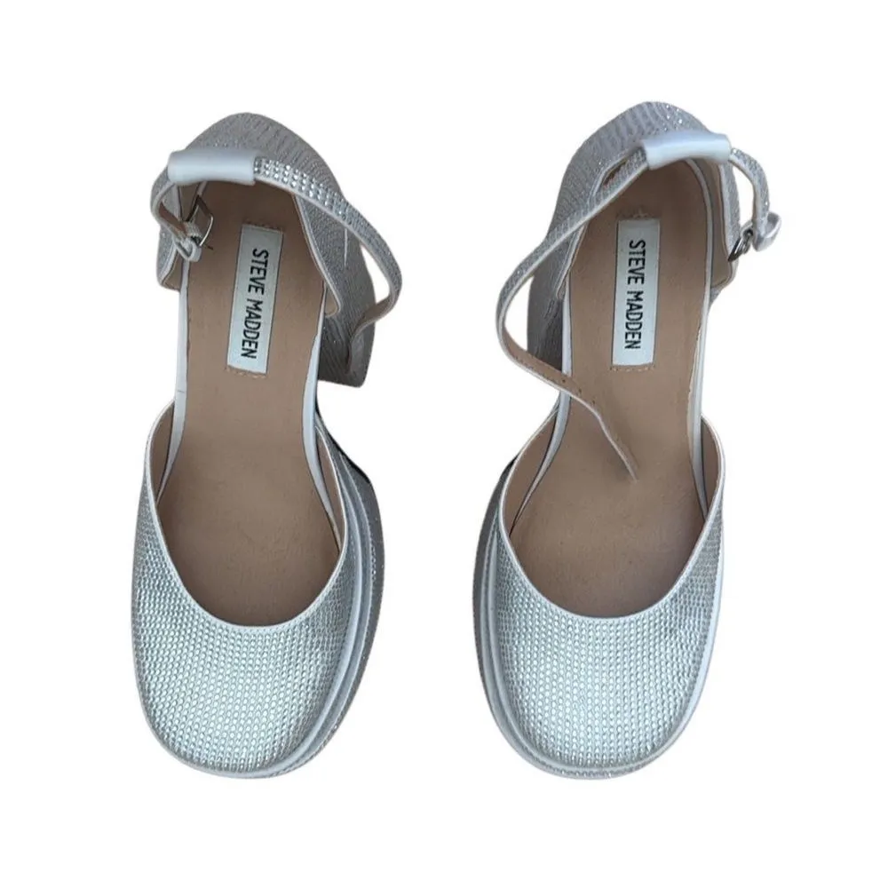 Steve Madden Charlize Silver Rhinestone stacked Platform Heels Size 8 - Image 8