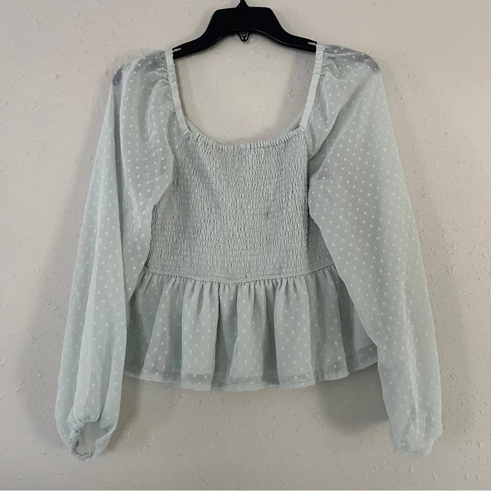 Sage Green Polka Dot Blouse Top Large - Image 3