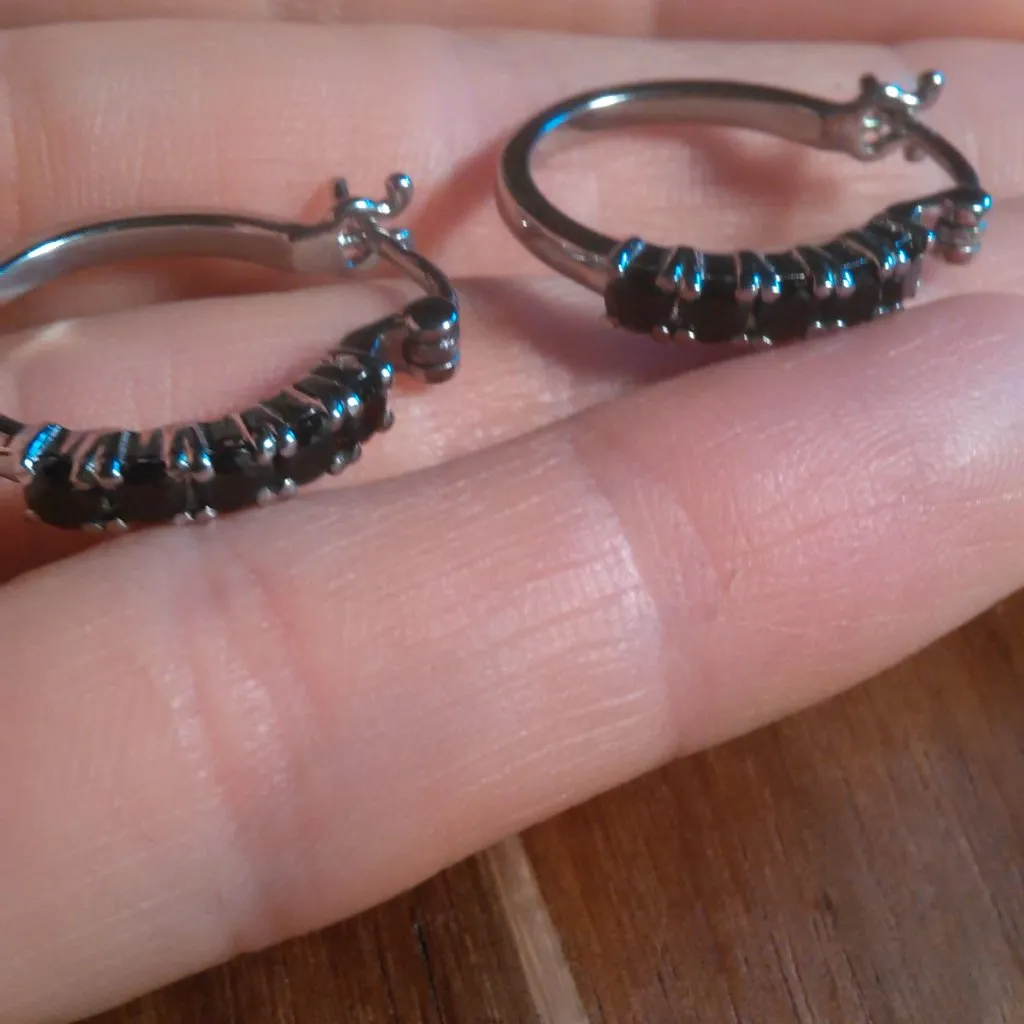 Thai Black Spinel Stainless Steel Hoop Earrings - Image 9
