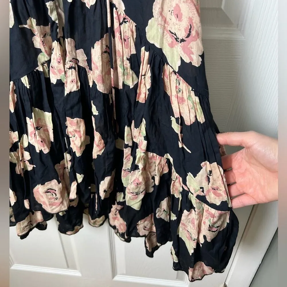 Womens Black Floral Lace Cap Sleeve Tilly Print Tunic Mini Dress S - Image 6