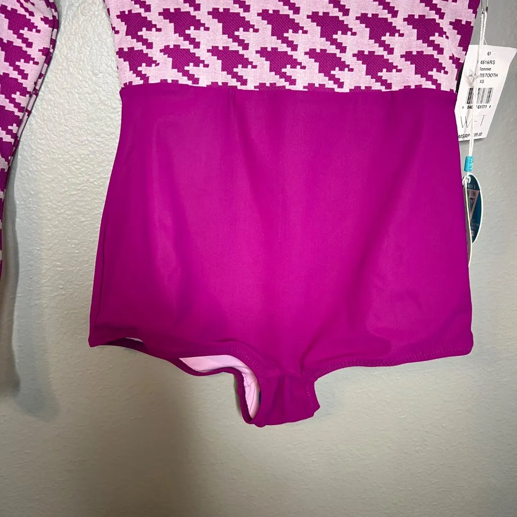 WET Swimwear One Piece Swimsuit Size XS Bonnie‎ Houndstooth Long Sleeve NWT Purple - Image 4