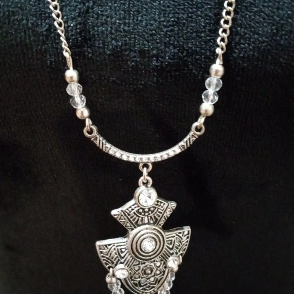 Womens Fashion Chunky Silver Tone Sweater Chain Charm Tassel Pendant Necklace - Image 6