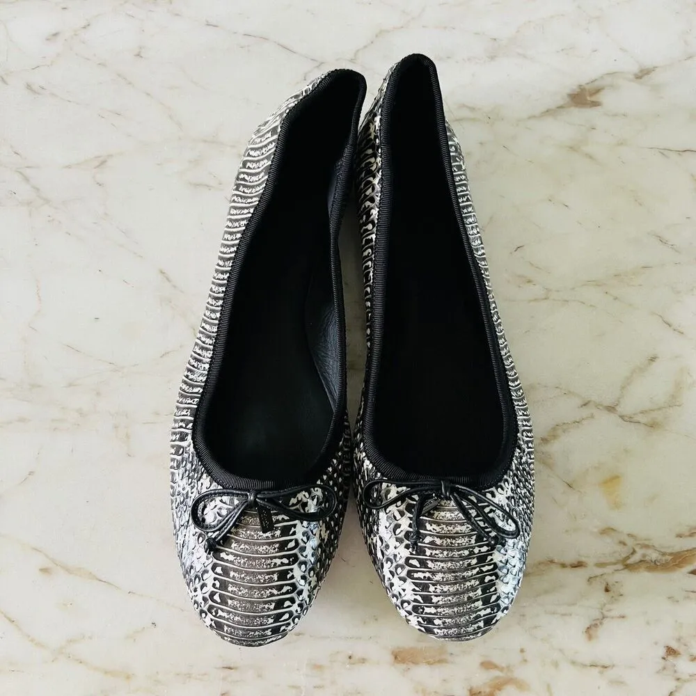 COACH Flatiron Black White Leather Snake Animal Print Ballerina Flats - US 10 - Image 3