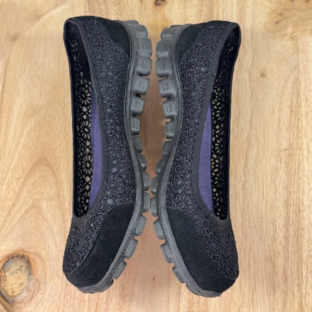 Skechers EZ Flex 2 Sweetpea Lace Suede Slip On Ballet Flats Black Size 8.5 - Image 5