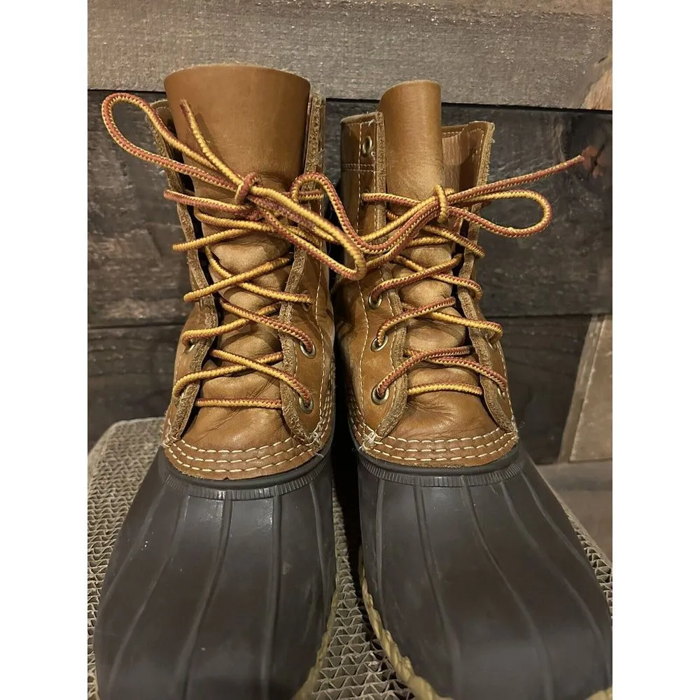 LL Bean Boots Womens 7 Brown Leather 8" Duck Waterproof Snow Rain Outdoor Shoes - Image 3