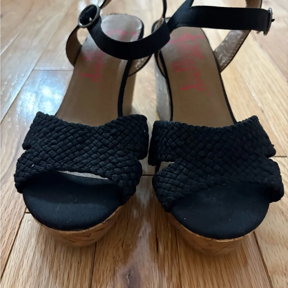 Jelly pop Panke, Black Canvas Wedge Sandal, Size 7M - Image 3