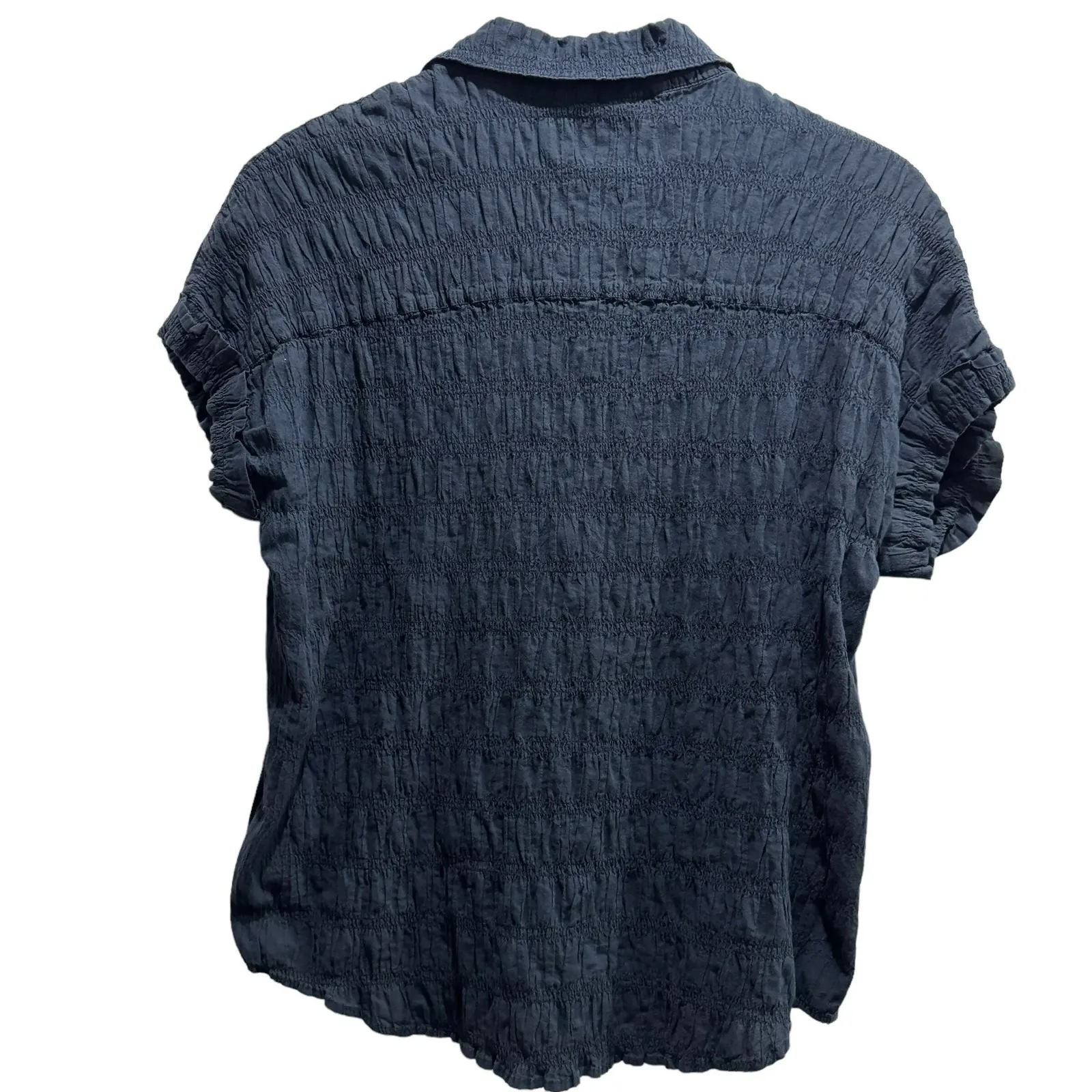 Scotch &‎ Soda Maison Scotch Navy Short Sleeve Smocked Button-Down Shirt Sz S - Image 3