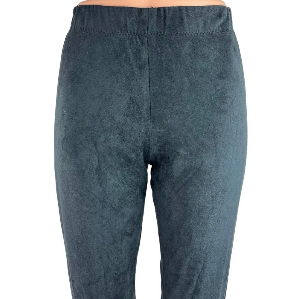 Pinko Faux Suede Women's Blue High Rise Elastic Waisted Tall Trouser Pant Size M Size M - Image 4