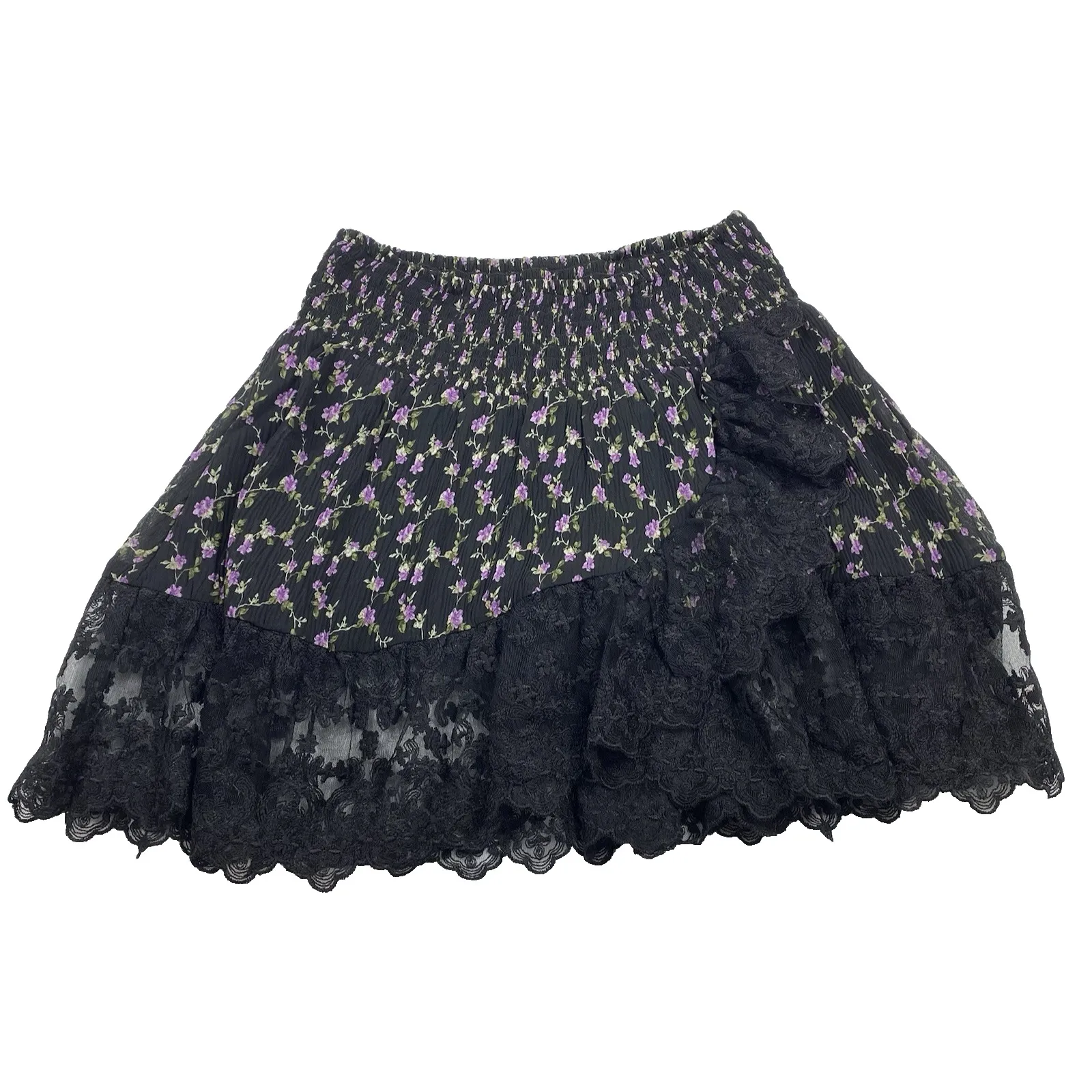 Muche & Muchette Mini Skirt‎ Lace Black/Purple Floral Lined Women's One Size S/M Size M - Image 7