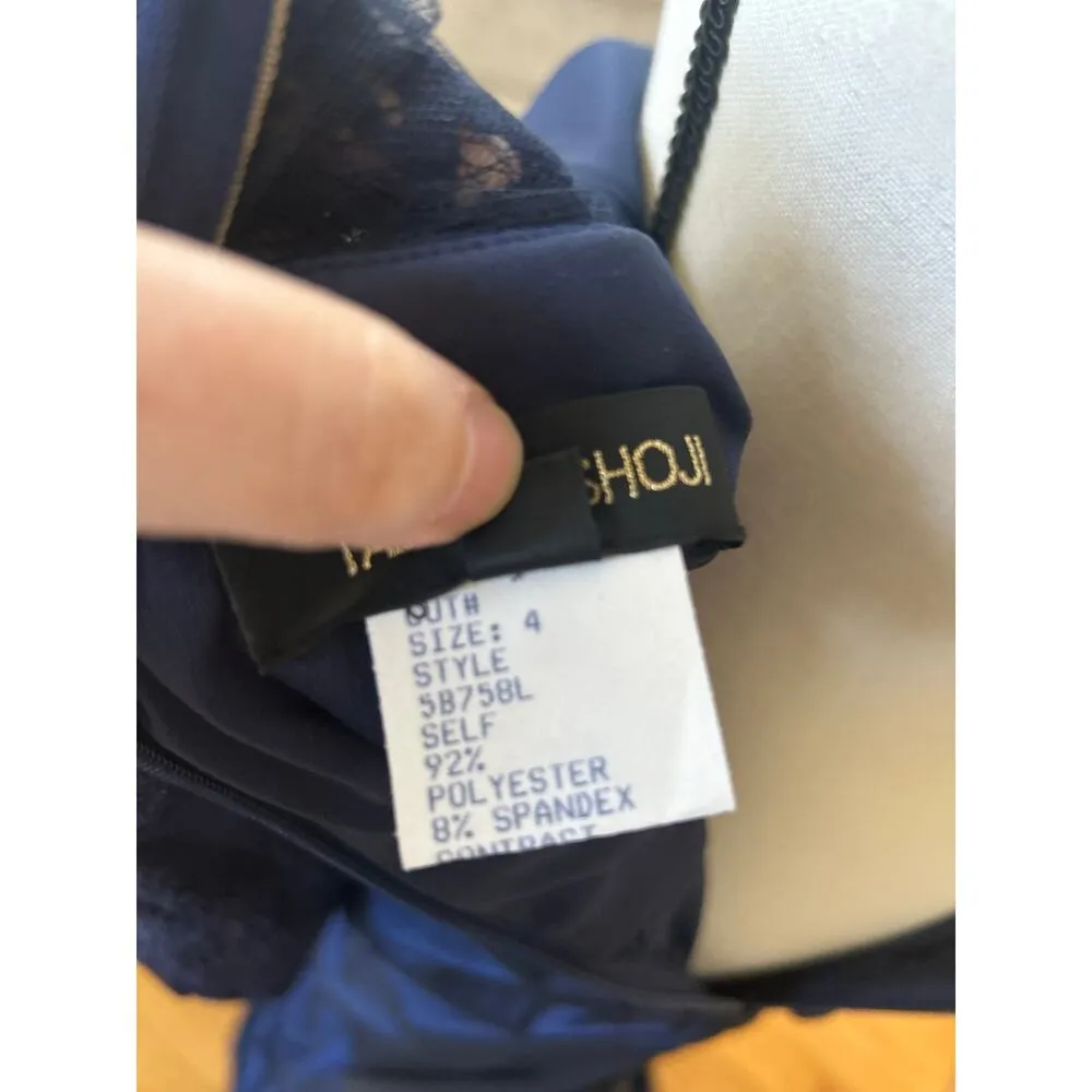 Tadashi Shoji Navy Draped Illusion Lace Sheath Gown - Image 7