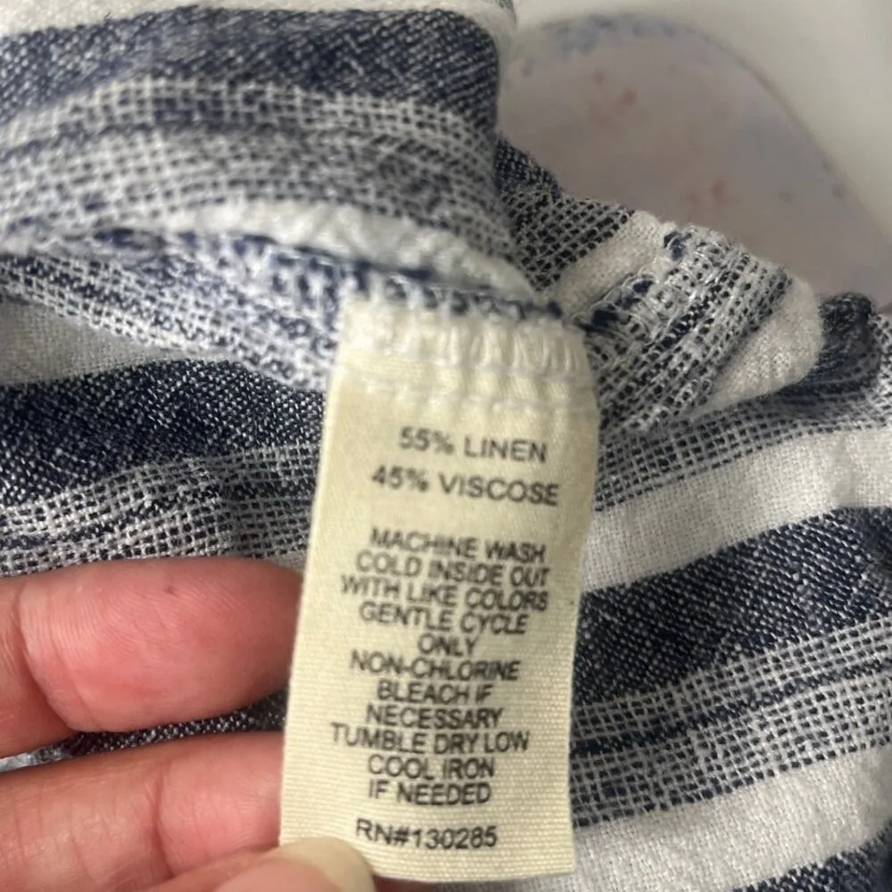 Per Se Linen Blend Crop Womens Pants Sz 2X Nautical Resort Comfy Blue Striped - Image 7