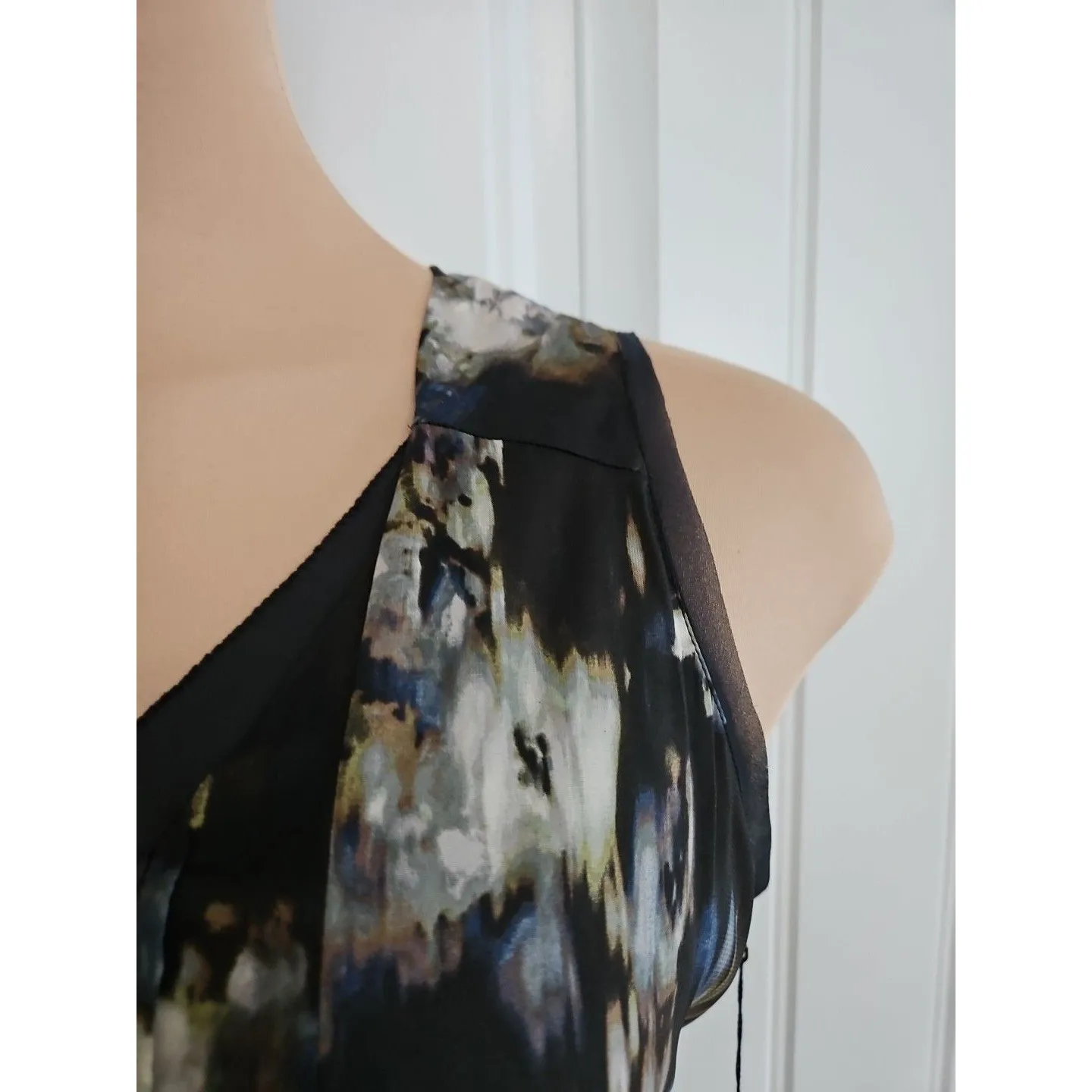 SIMPLY VERA WANG Watercolor CHIFFON V-NECK DRESS Sz P L PL Hankerchief Hem NWT - Image 6