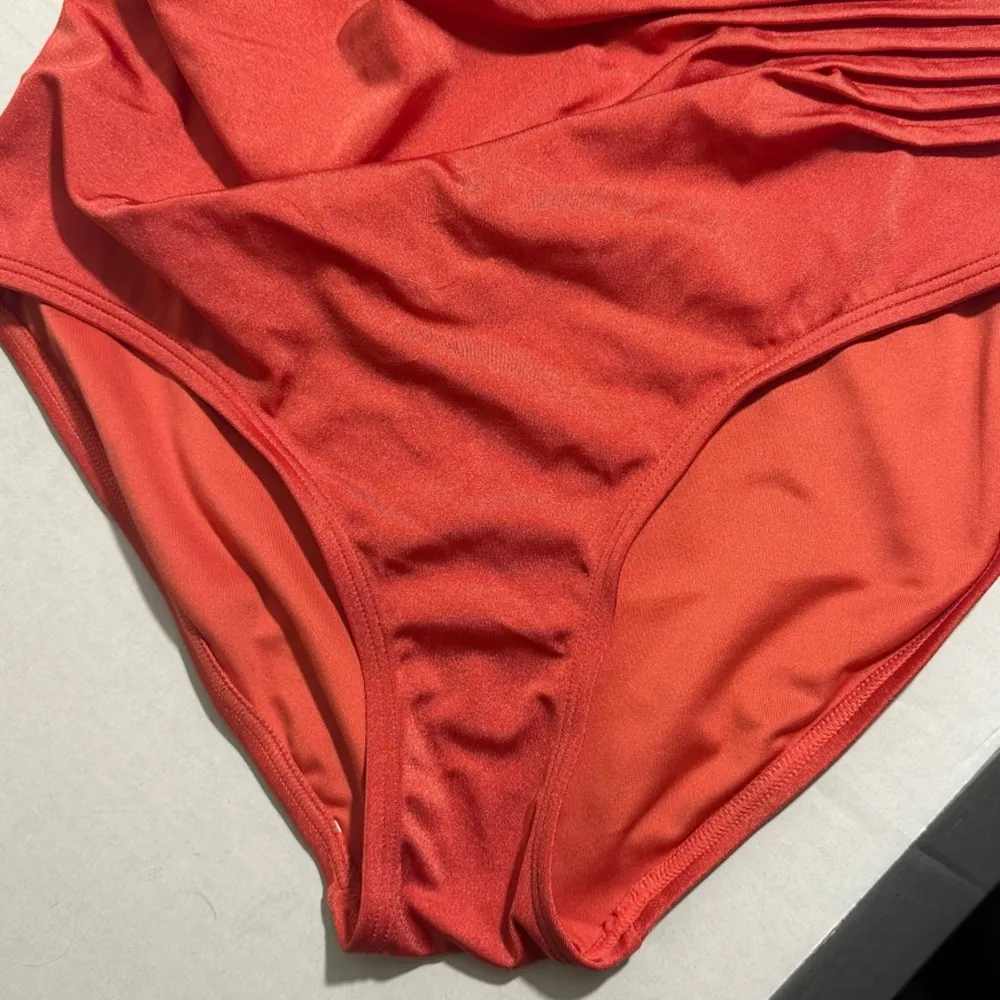 Calvin Klein Orange One Piece Swimsuit with Adjustable Straps and Ruching - Image 2