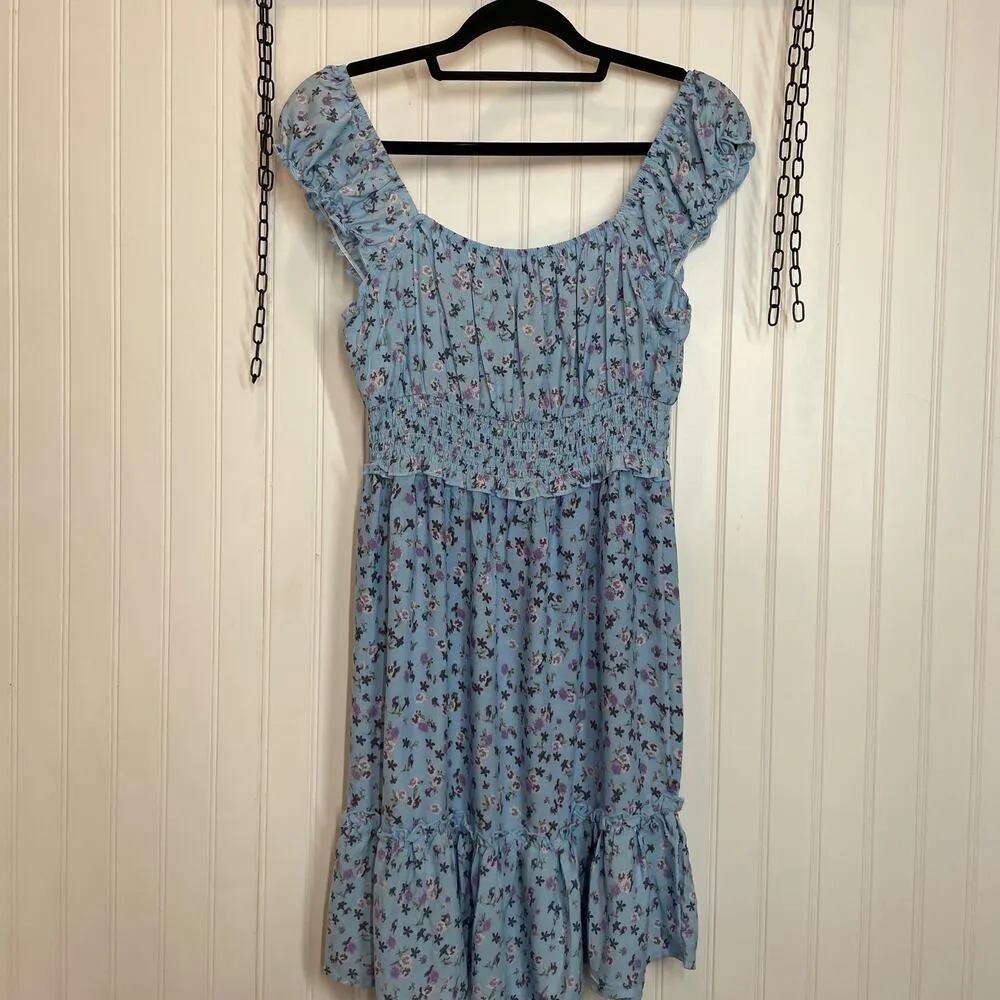 Faded Rose Women’s Ditsy Floral Off the Shoulder Fit and Flare Dress Size M Blue Size M - Image 3